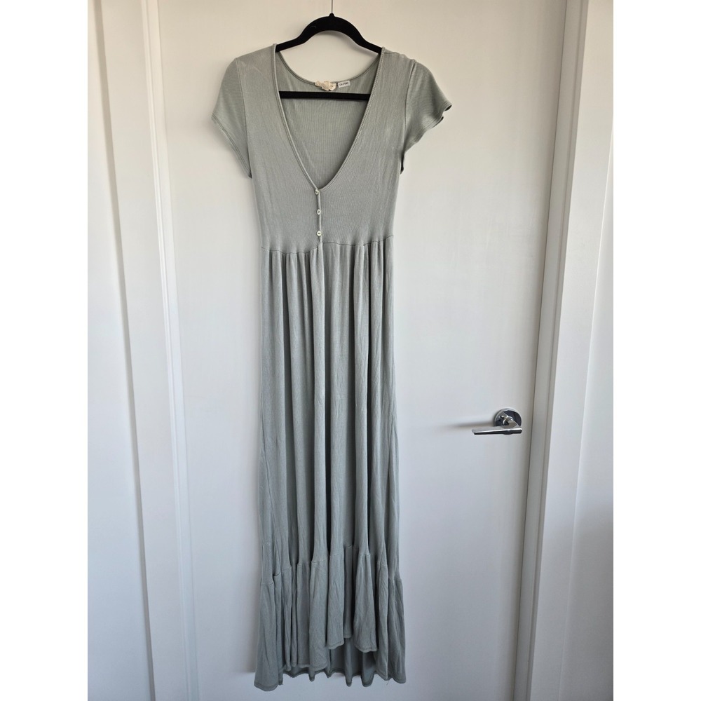 See you Monday S Terracotta Ribbed V-Neck Knit Maxi Dress Flutter Sleeve Boho
